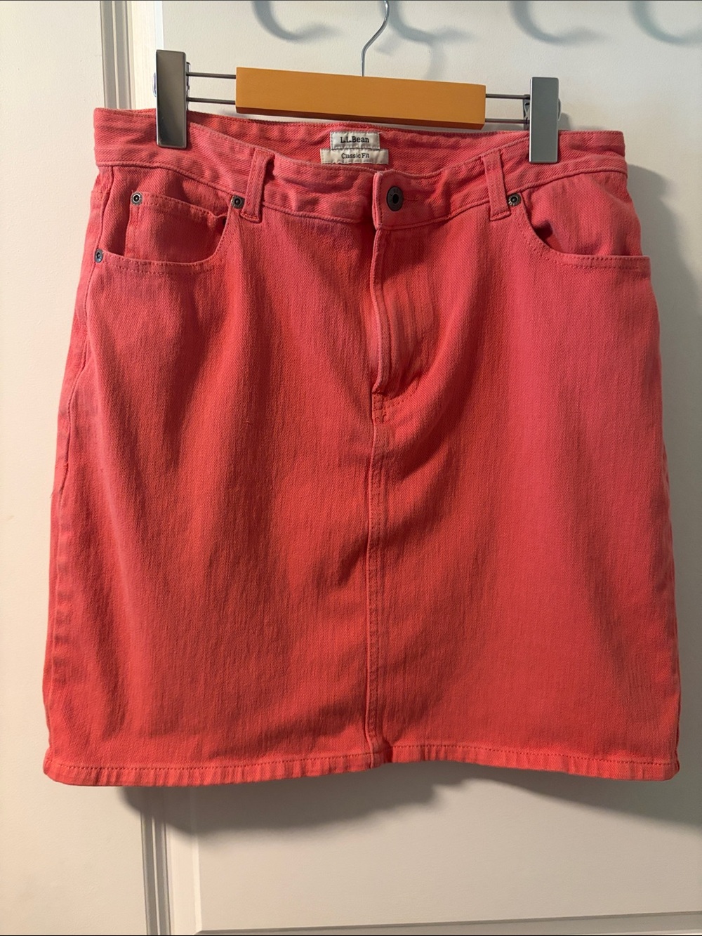 L.L. Bean Coral Pink Denim Mini Skirt